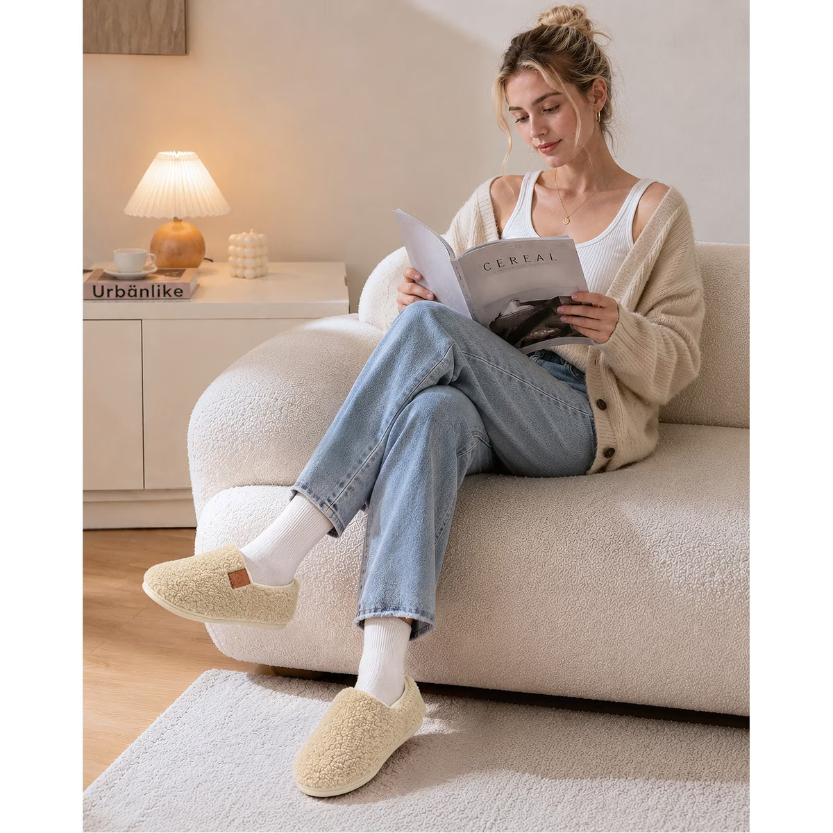 Litfun Women's Memory Foam Slippers for Women Soft Curly Comfy House Shoes Loafer Slippers with Fleece Lining