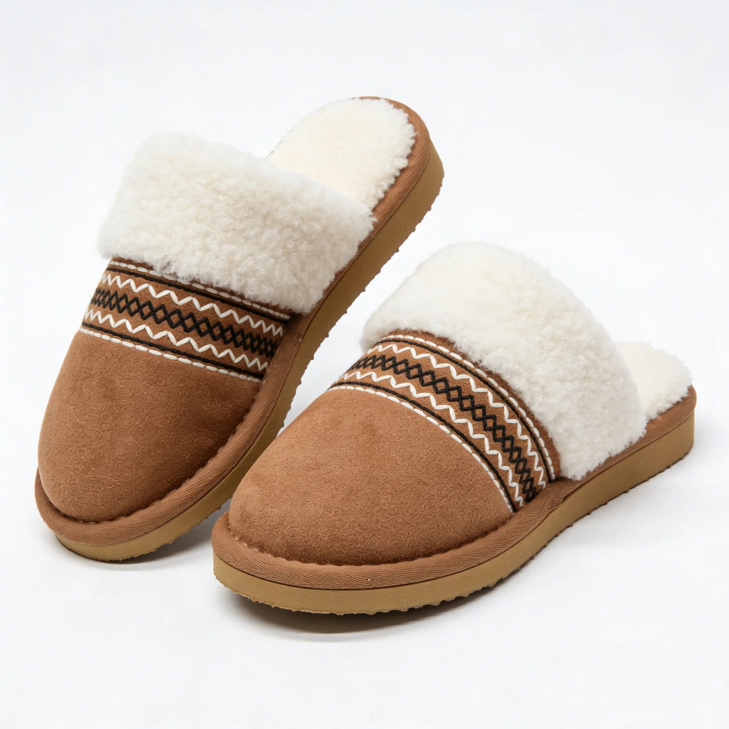 Litfun Women's Fuzzy Memory Foam Slippers Warm Comfy Winter House Shoes, Buckle Chestnut, Size 6