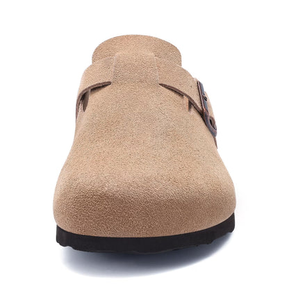 Litfun Suede Clogs for Women Cork Footbed Leather Sandals Arch Support Potato Shoes with Adjustable Buckle