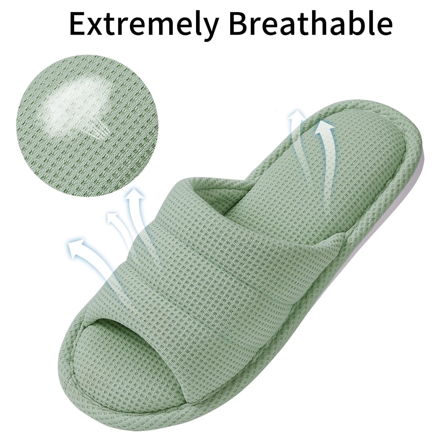 Smile Popcorn Summer House Slippers for Women Men Breathable Waffle Slide Slippers Slip-on Open Toe House Shoes
