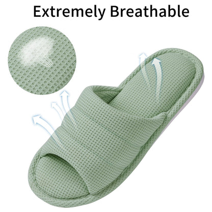 Smile Popcorn Summer House Slippers for Women Men Breathable Waffle Slide Slippers Slip-on Open Toe House Shoes