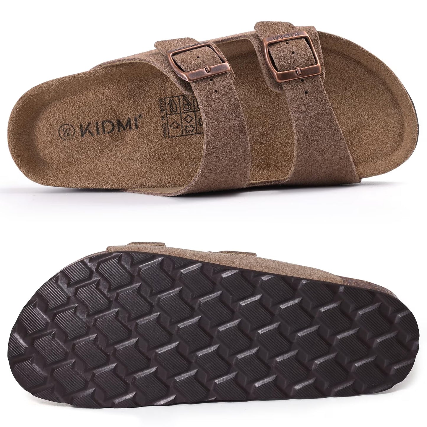 Smile Popcorn Women's Cork Footbed Sandals, Comfortable Arch Support Slip-On Slide Sandals for Summer with Adjustable Buckle, Mocha