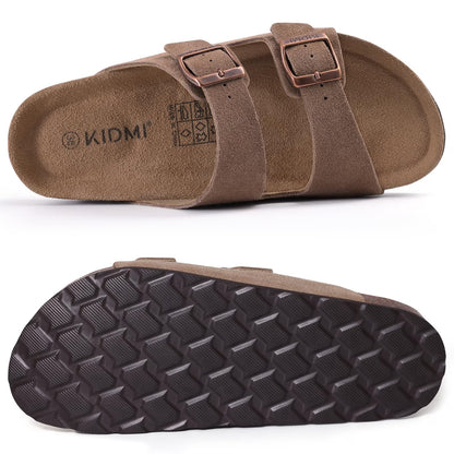 Smile Popcorn Women's Cork Footbed Sandals, Comfortable Arch Support Slip-On Slide Sandals for Summer with Adjustable Buckle, Mocha