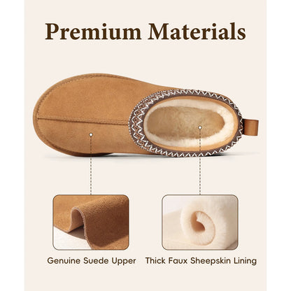 Smile Popcorn Genuine Suede Fuzzy Slippers for Women Warm House Slippers