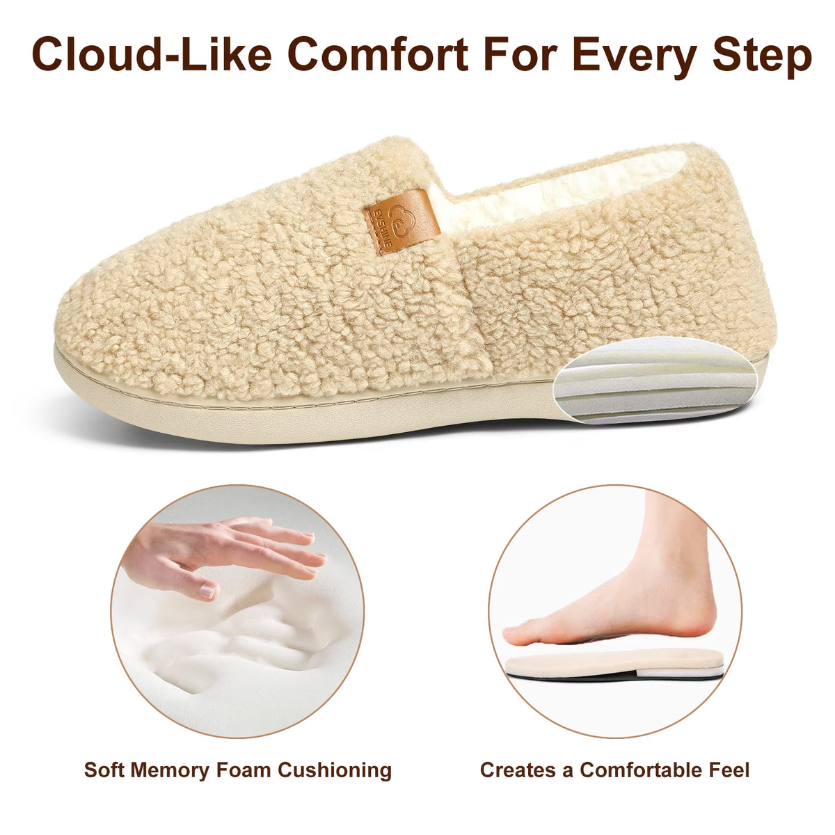 Litfun Women's Memory Foam Slippers for Women Soft Curly Comfy House Shoes Loafer Slippers with Fleece Lining