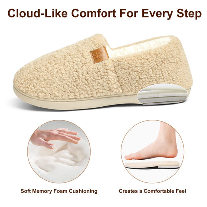 Litfun Women's Memory Foam Slippers for Women Soft Curly Comfy House Shoes Loafer Slippers with Fleece Lining