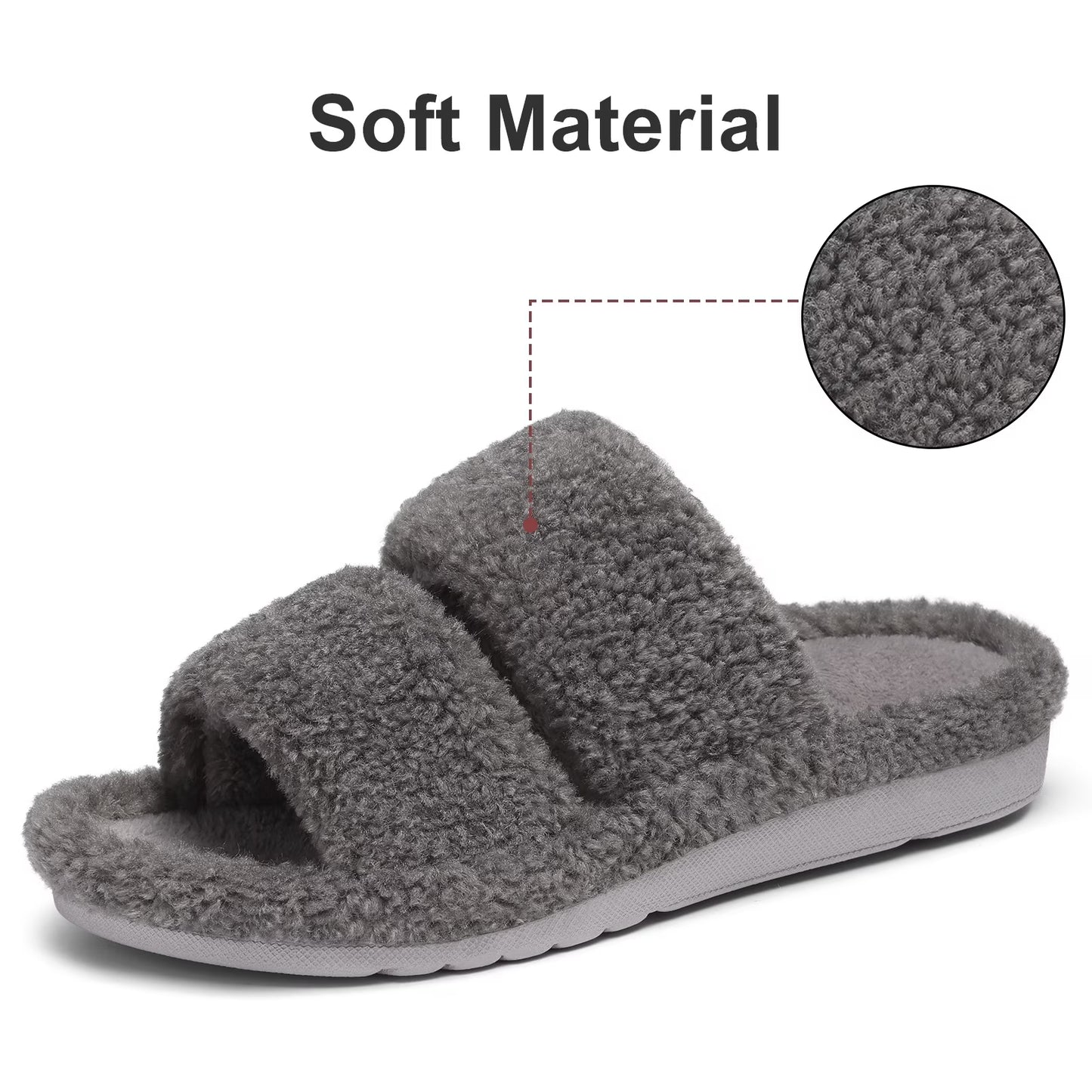 Litfun Fuzzy Slippers for Women with Arch Support Open Toe House Slippers Cozy Double Straps Bedroom Shoes