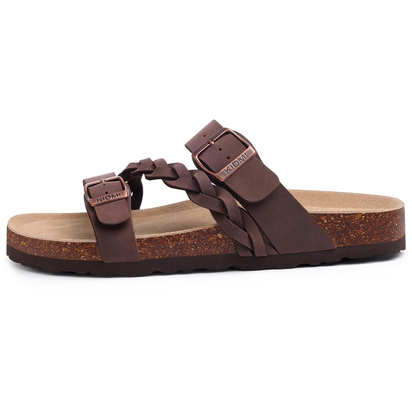 Smile Popcorn Unisex Cork Footbed Slide Sandals, Adjustable Buckle Sandal Slippers for Women with Arch Support, Apricot
