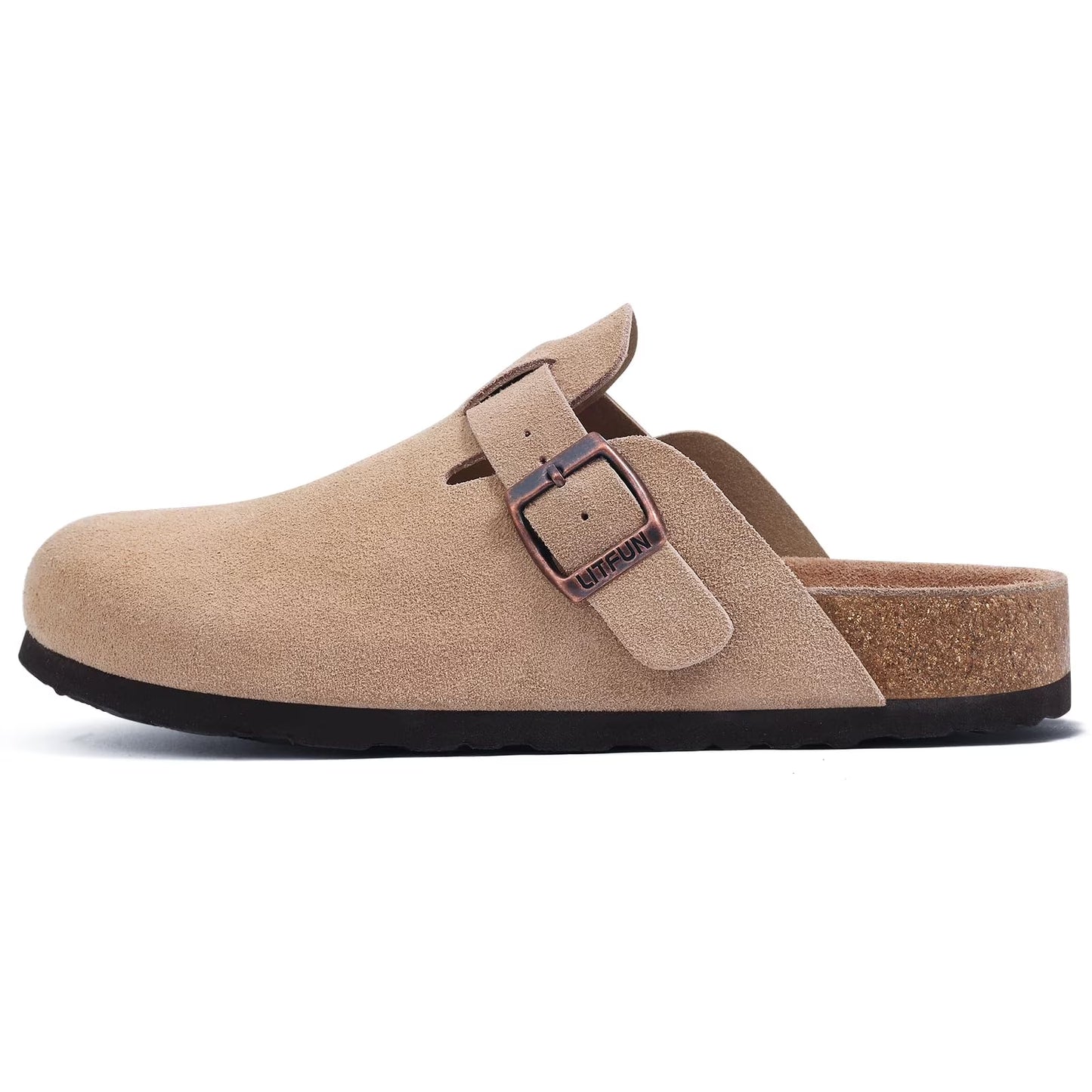 Litfun Suede Clogs for Women Cork Footbed Leather Sandals Arch Support Potato Shoes with Adjustable Buckle