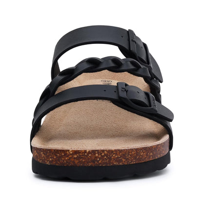 Smile Popcorn Unisex Cork Footbed Slide Sandals, Adjustable Buckle Sandal Slippers for Women with Arch Support, Apricot