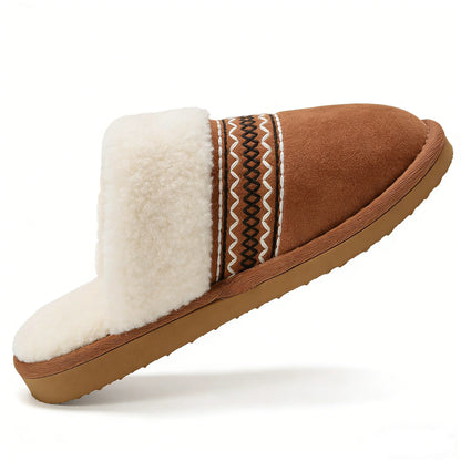 Litfun Women's Fuzzy Memory Foam Slippers Warm Comfy Winter House Shoes, Buckle Chestnut, Size 6