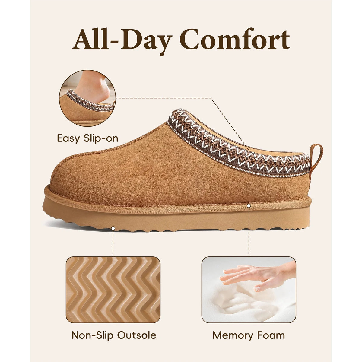 Smile Popcorn Genuine Suede Fuzzy Slippers for Women Warm House Slippers