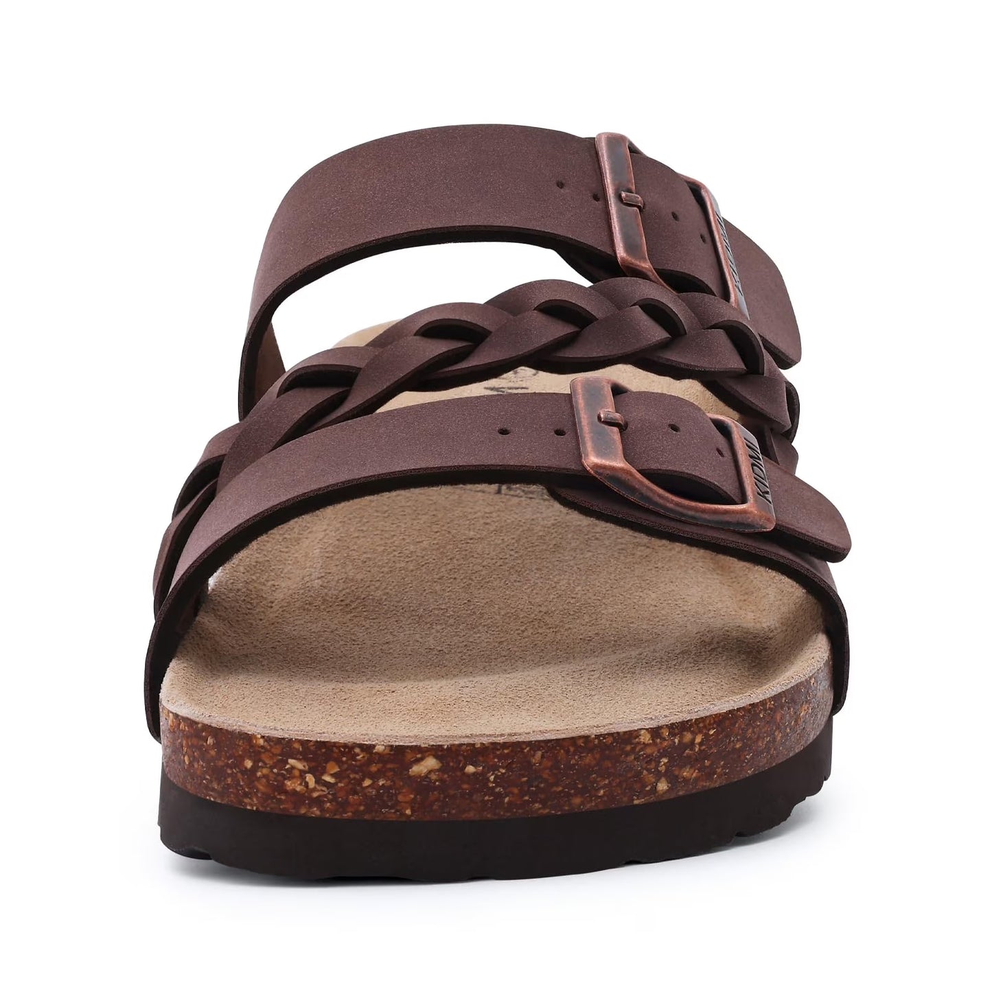 Smile Popcorn Unisex Cork Footbed Slide Sandals, Adjustable Buckle Sandal Slippers for Women with Arch Support, Apricot