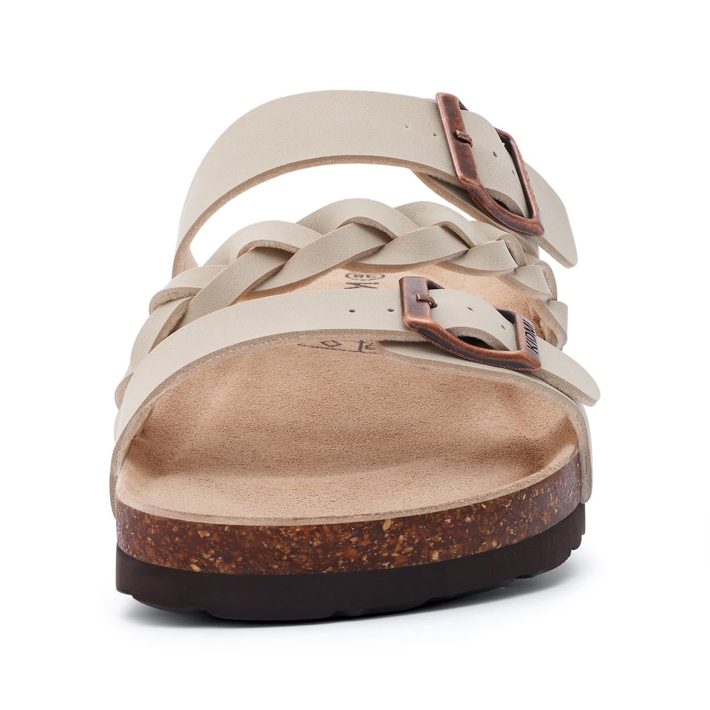 Smile Popcorn Unisex Cork Footbed Slide Sandals, Adjustable Buckle Sandal Slippers for Women with Arch Support, Apricot