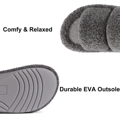 Litfun Fuzzy Slippers for Women with Arch Support Open Toe House Slippers Cozy Double Straps Bedroom Shoes