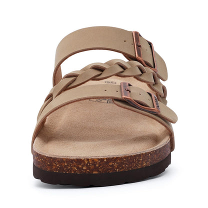 Smile Popcorn Unisex Cork Footbed Slide Sandals, Adjustable Buckle Sandal Slippers for Women with Arch Support, Apricot