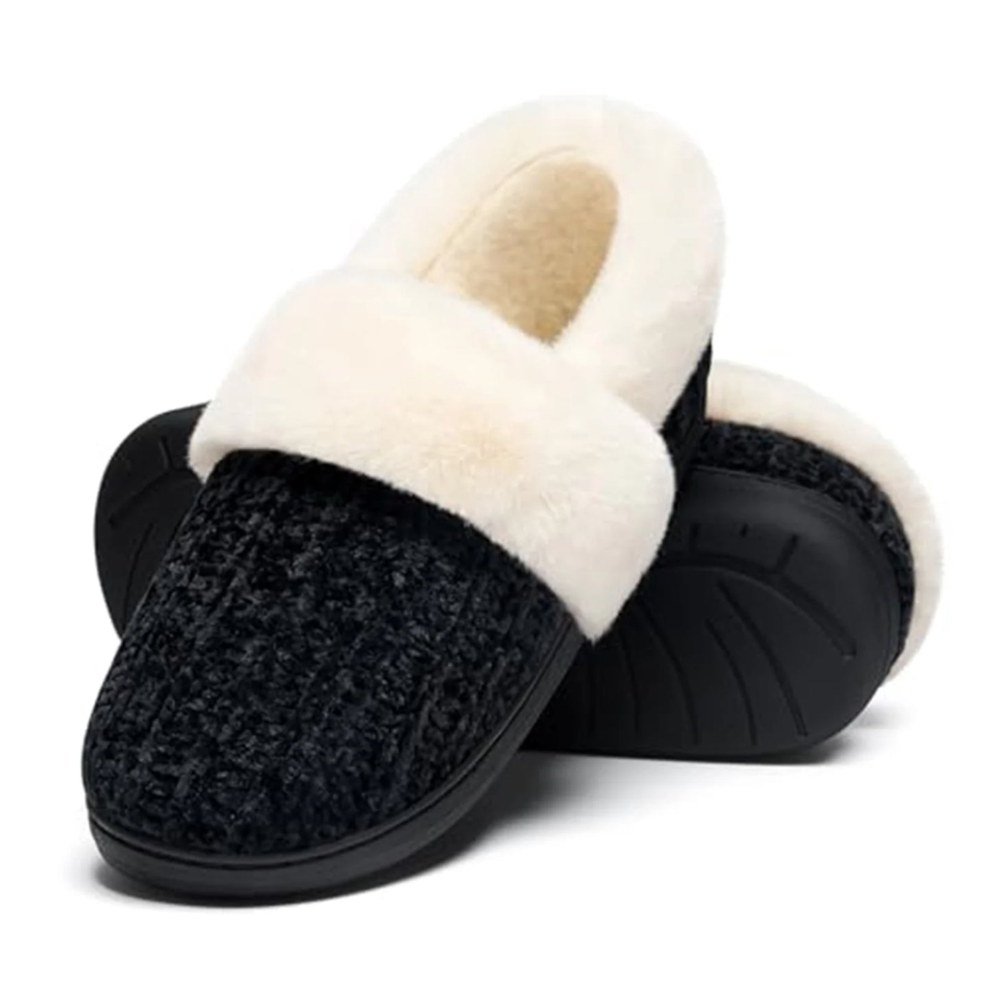 Litfun Women's Chenille Knit House Shoes Fleece Lined Memory Foam House Slippers