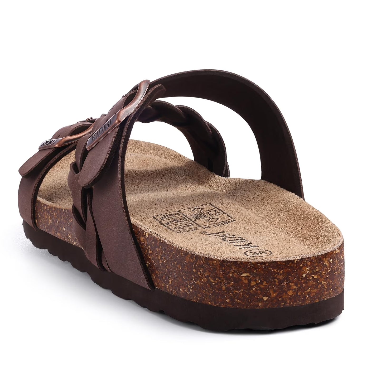 Smile Popcorn Unisex Cork Footbed Slide Sandals, Adjustable Buckle Sandal Slippers for Women with Arch Support, Apricot