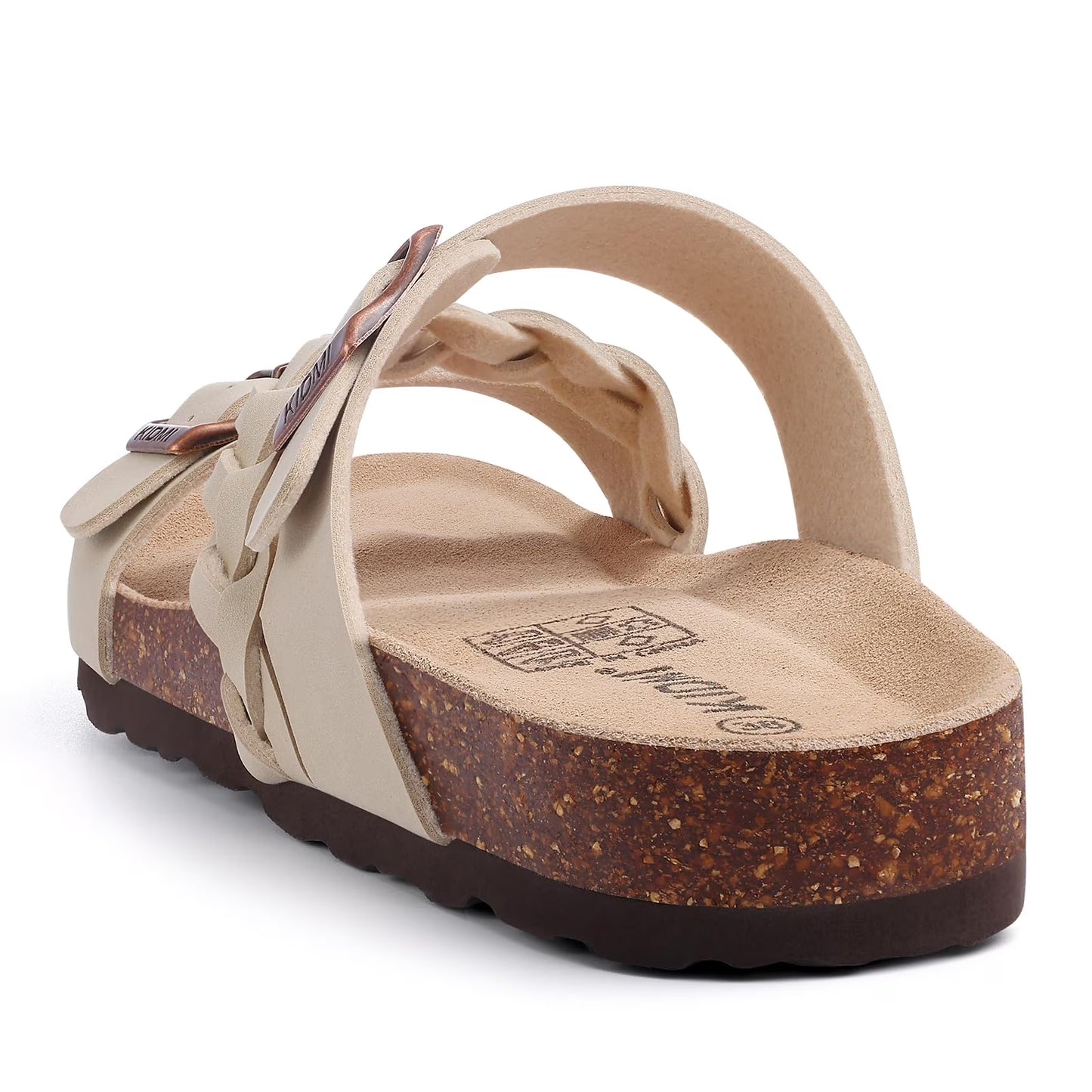 Smile Popcorn Unisex Cork Footbed Slide Sandals, Adjustable Buckle Sandal Slippers for Women with Arch Support, Apricot