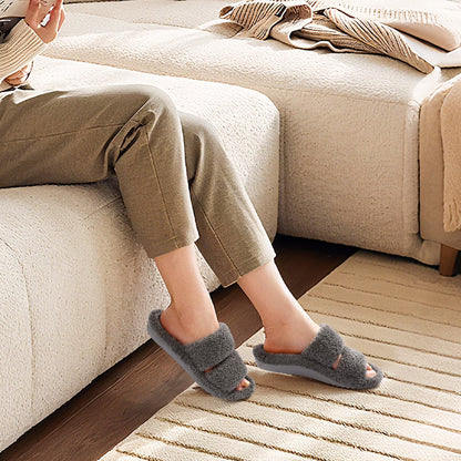 Litfun Fuzzy Slippers for Women with Arch Support Open Toe House Slippers Cozy Double Straps Bedroom Shoes