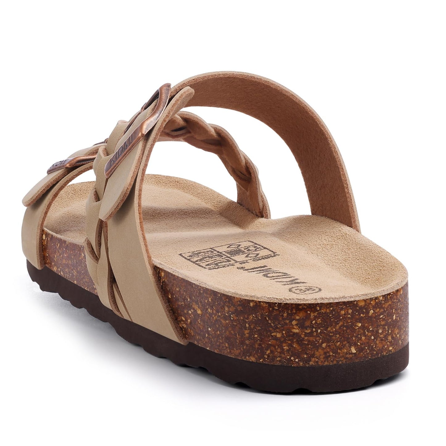Smile Popcorn Unisex Cork Footbed Slide Sandals, Adjustable Buckle Sandal Slippers for Women with Arch Support, Apricot