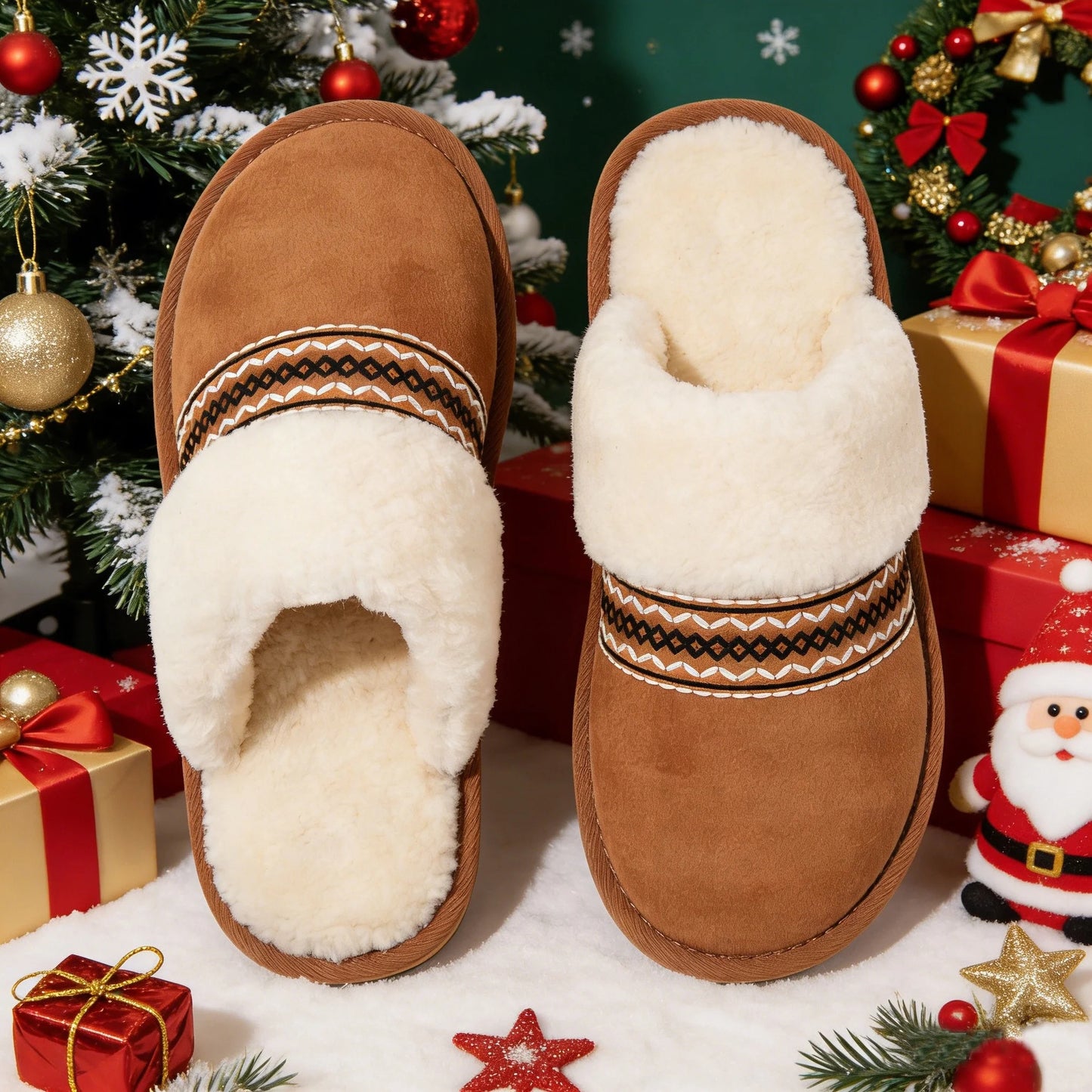 Litfun Women's Fuzzy Memory Foam Slippers Warm Comfy Winter House Shoes, Buckle Chestnut, Size 6