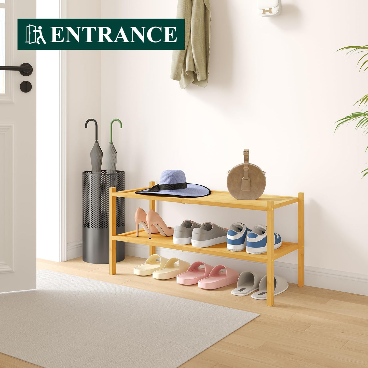 decorUhome 3 Tier Bamboo Shoe Rack