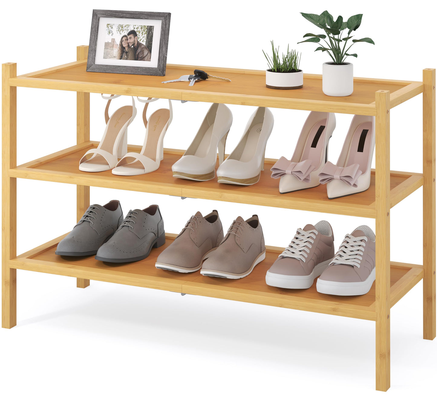 decorUhome 3 Tier Bamboo Shoe Rack