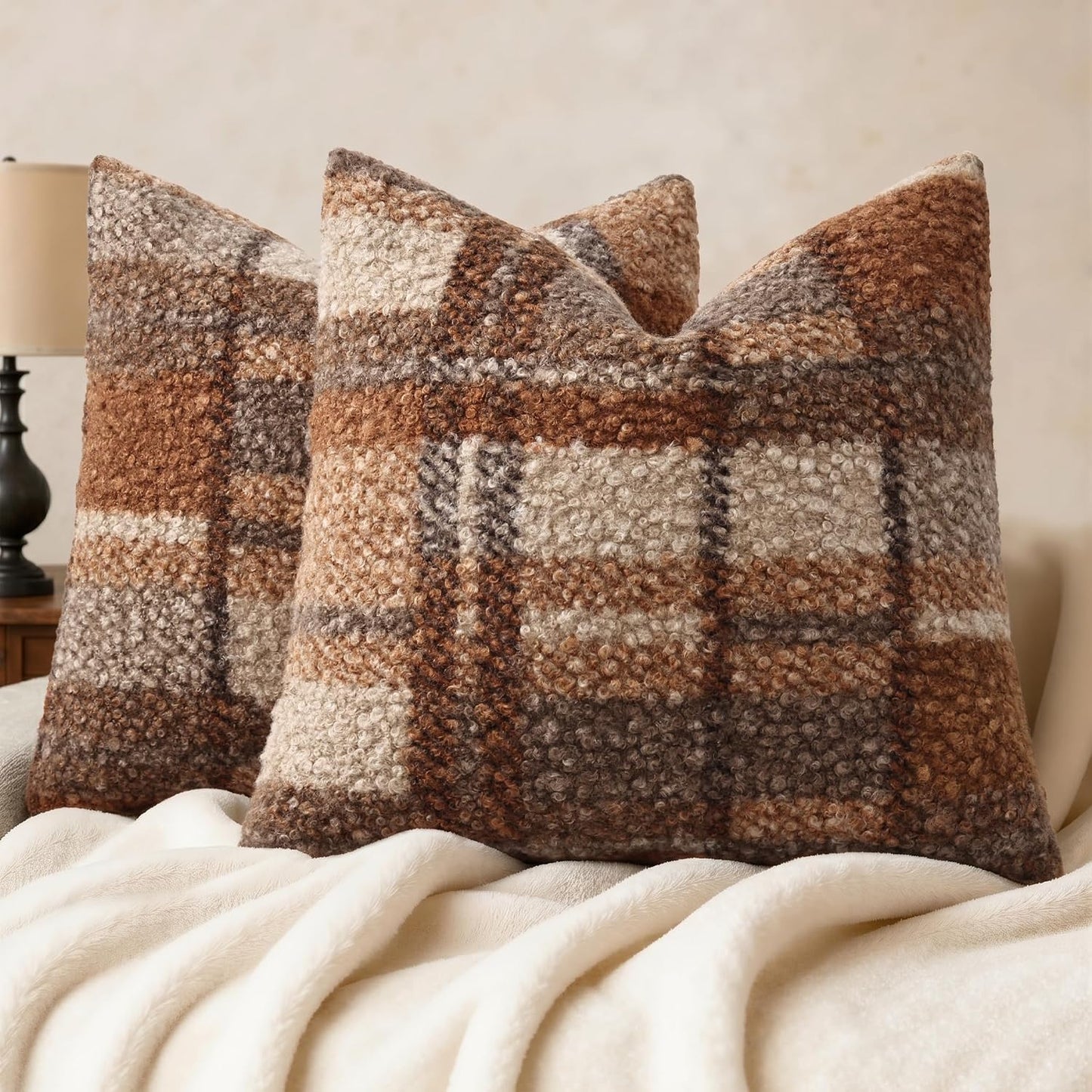 decorUhome 16x16 Inch Pack of 2 Boho Plaid Textured Pillow Covers