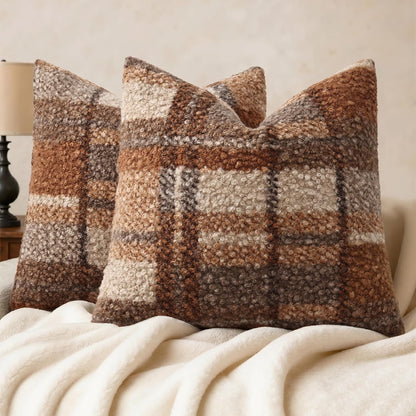 decorUhome 16x16 Inch Pack of 2 Boho Plaid Textured Pillow Covers