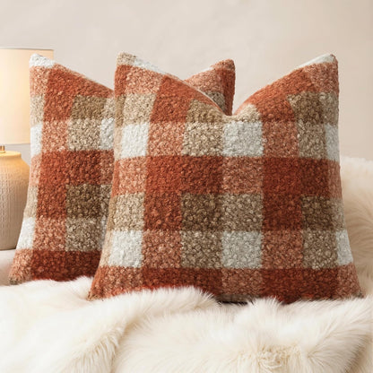 decorUhome 16x16 Inch Pack of 2 Boho Plaid Textured Pillow Covers