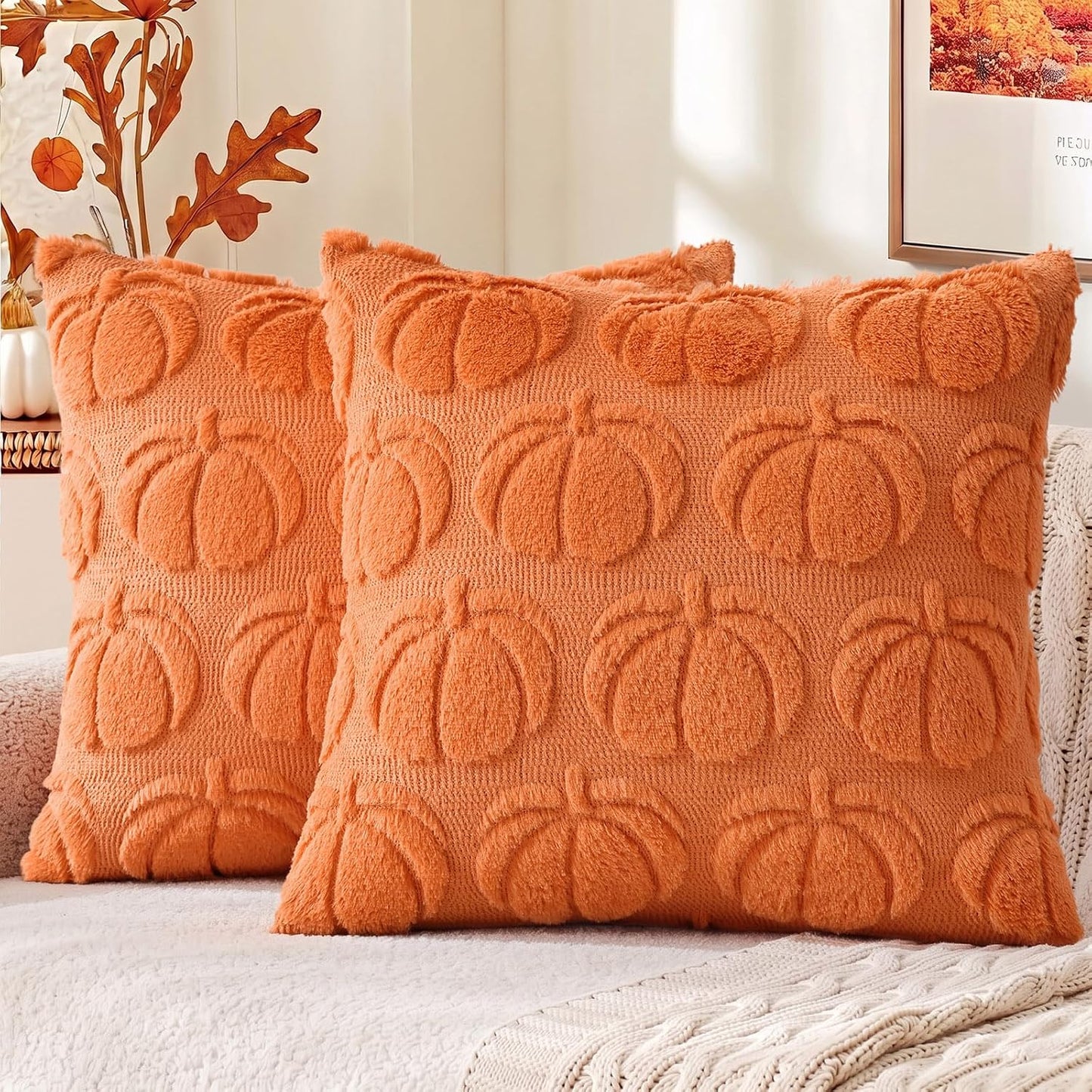 decorUhome Pumpkin Throw Pillow Covers 18x18 Pack of 2
