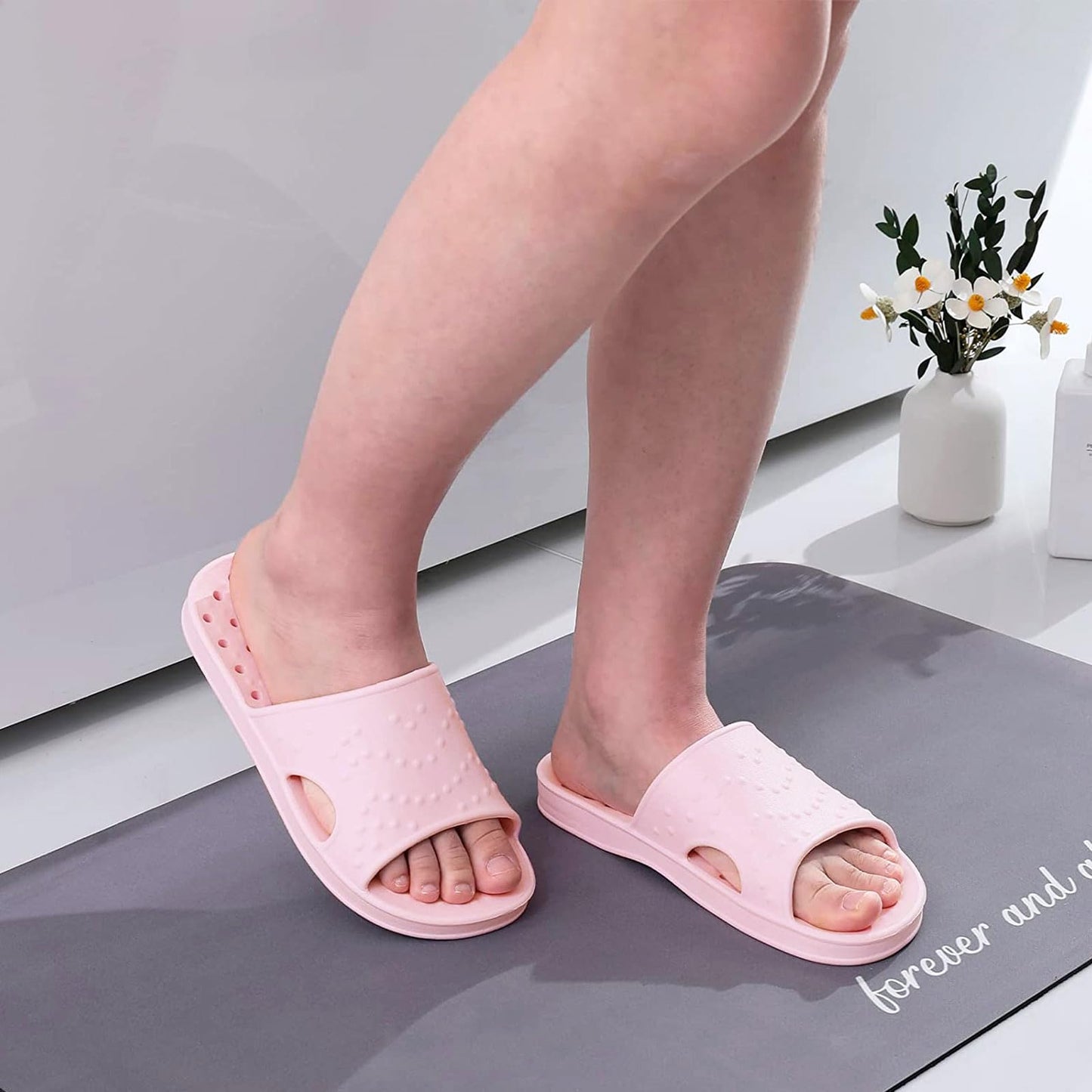 Comwarm Shower Shoes for Women Men, Quick Drying Lightweight Non Slip Pool Slides Slippers with Drain Holes