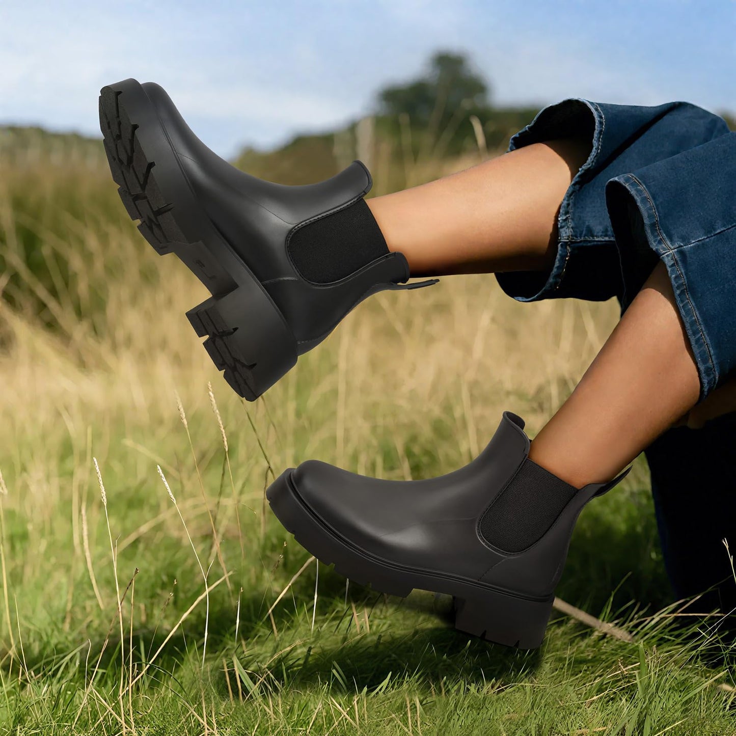 Comwarm Women's Ankle Rain Boots Waterproof Chelsea Boots
