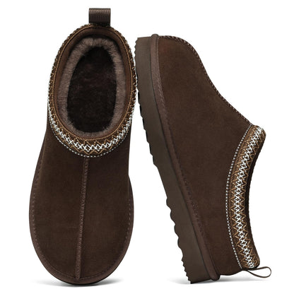 bebealy Genuine Suede Fuzzy Slippers for Women Winter Warm House Shoes