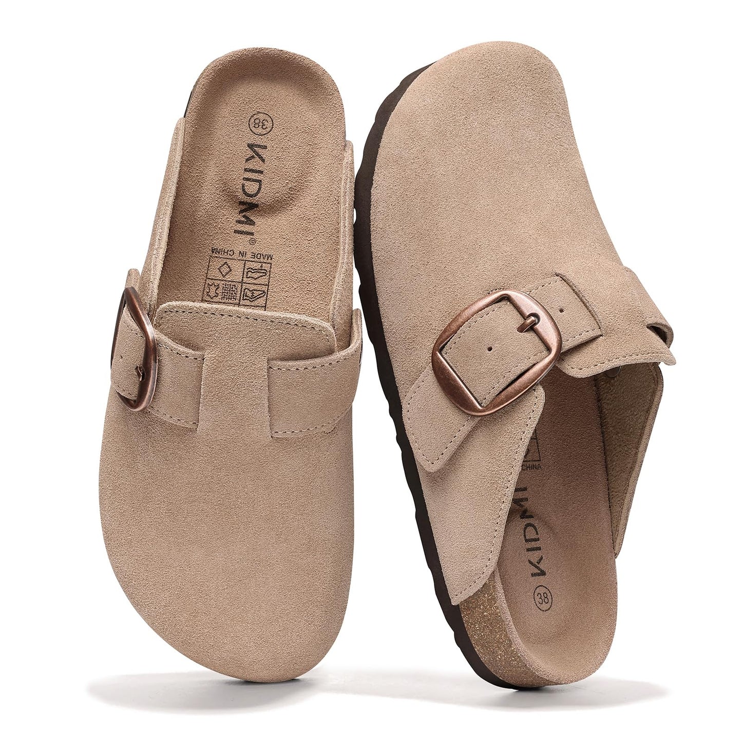 Comwarm Genuine Suede Clogs for Women, Memory Foam Cork Footbed Potato Slip on Leather Shoes