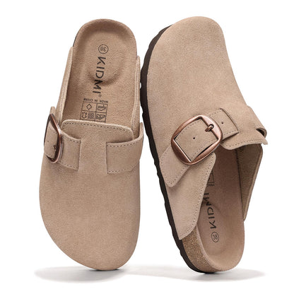 Comwarm Genuine Suede Clogs for Women, Memory Foam Cork Footbed Potato Slip on Leather Shoes