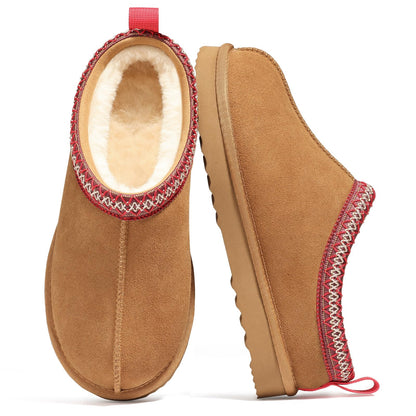bebealy Genuine Suede Fuzzy Slippers for Women Winter Warm House Shoes