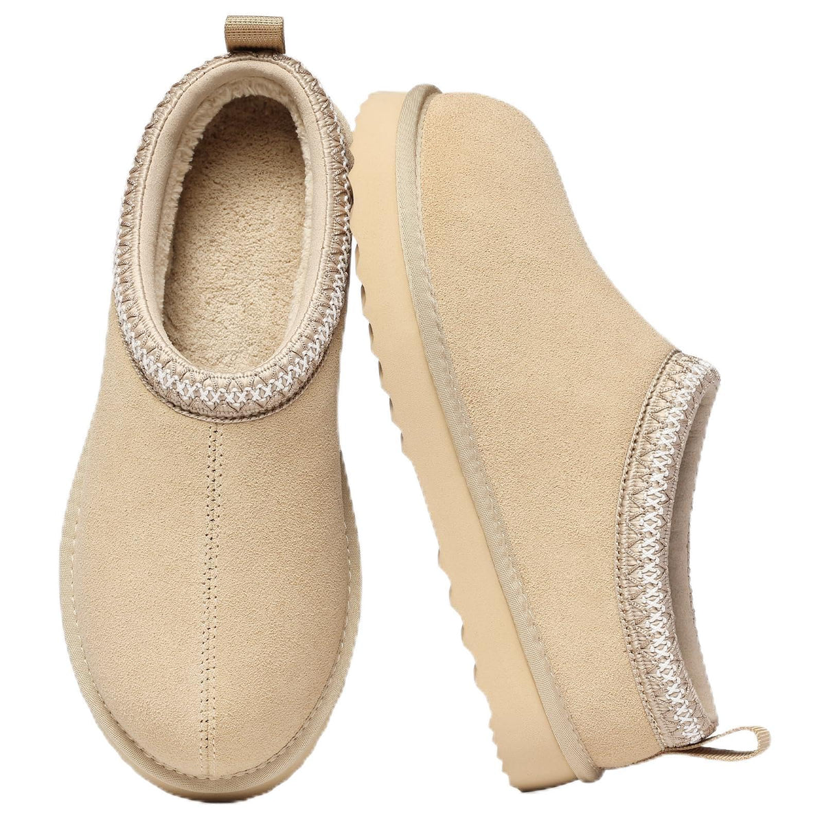 bebealy Genuine Suede Fuzzy Slippers for Women Winter Warm House Shoes
