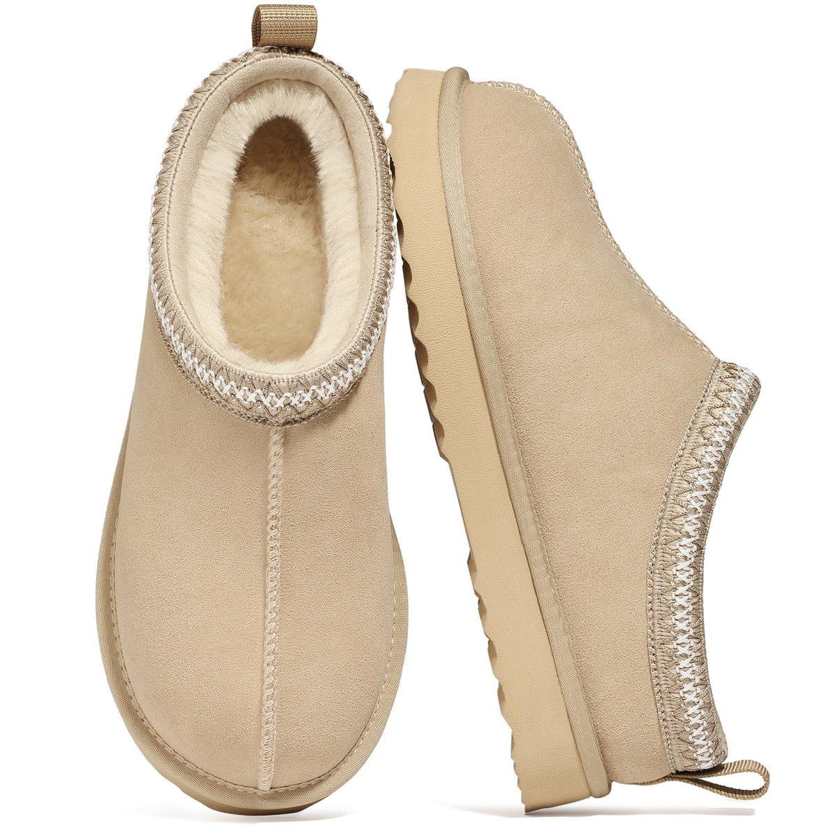 bebealy Genuine Suede Fuzzy Slippers for Women Winter Warm House Shoes