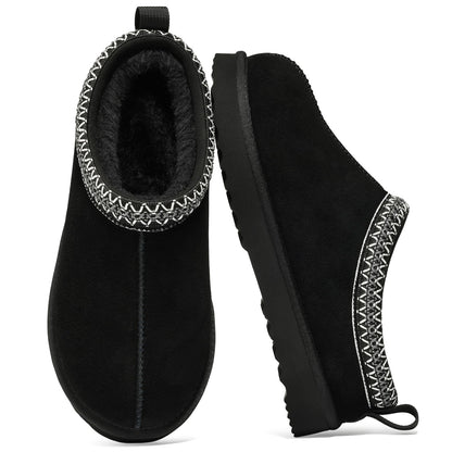 bebealy Genuine Suede Fuzzy Slippers for Women Winter Warm House Shoes