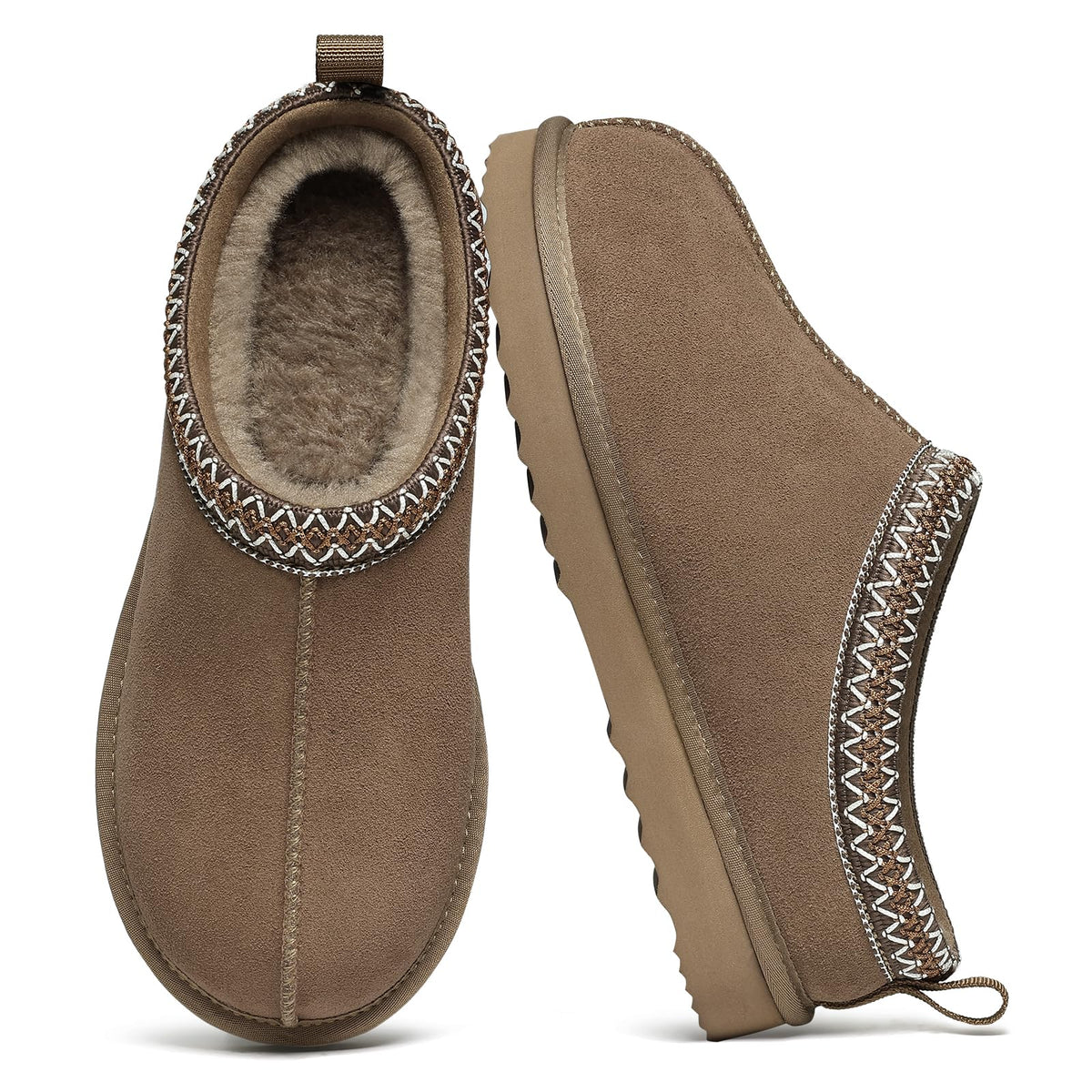 bebealy Genuine Suede Fuzzy Slippers for Women Winter Warm House Shoes
