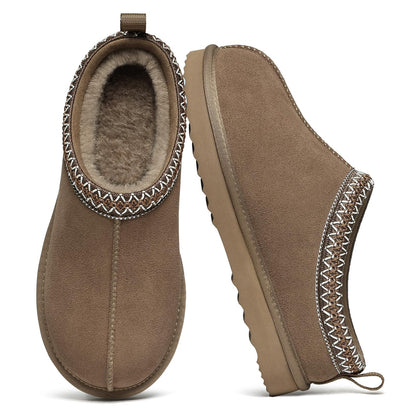 bebealy Genuine Suede Fuzzy Slippers for Women Winter Warm House Shoes