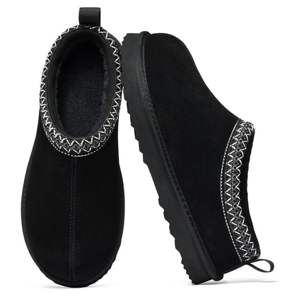 bebealy Genuine Suede Fuzzy Slippers for Women Winter Warm House Shoes