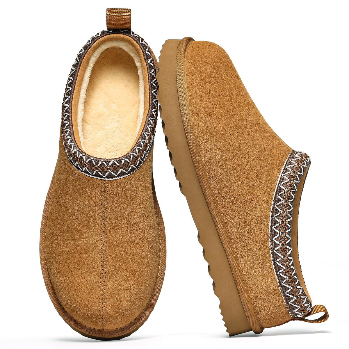 bebealy Genuine Suede Fuzzy Slippers for Women Winter Warm House Shoes