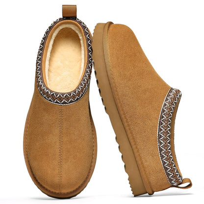 bebealy Genuine Suede Fuzzy Slippers for Women Winter Warm House Shoes