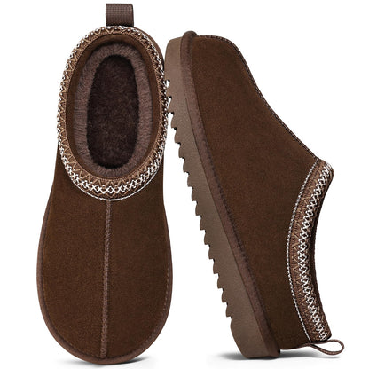 bebealy Genuine Suede Fuzzy Slippers for Women Winter Warm House Shoes
