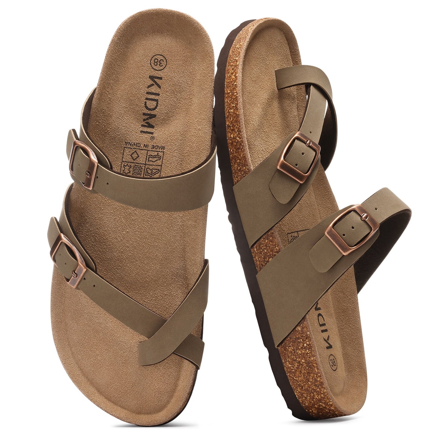 Litfun Suede Cork Footbed Sandals for Women Summer Arch Support Slide Sandals with Adjustable Buckles