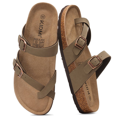Litfun Suede Cork Footbed Sandals for Women Summer Arch Support Slide Sandals with Adjustable Buckles