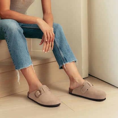 Comwarm Genuine Suede Clogs for Women, Memory Foam Cork Footbed Potato Slip on Leather Shoes